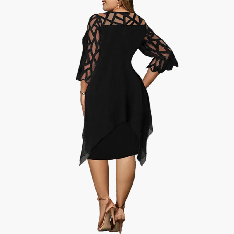 Robe mi-longue élégante grande taille pour femme – Style soirée chic avec manches ajourées