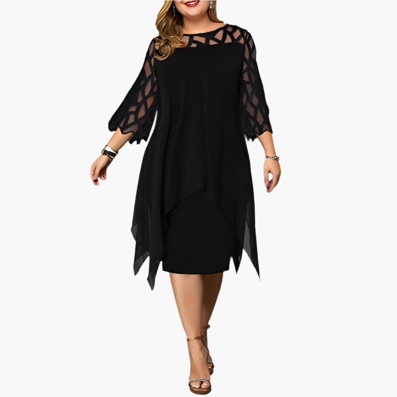Abito midi elegante taglia grande da donna, maniche in pizzo, stile chic per serata o cerimonia
