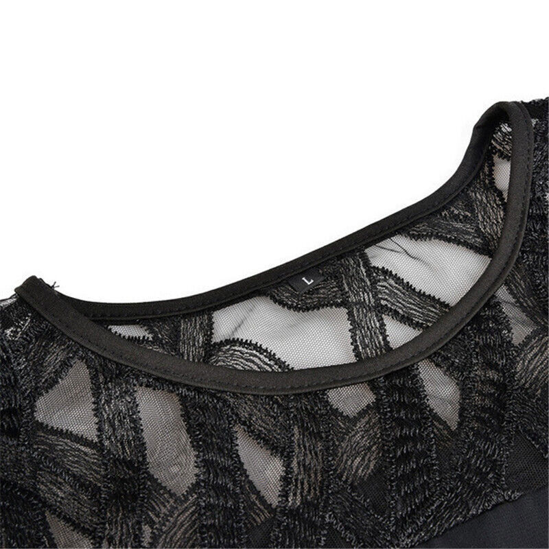 Abito midi elegante taglia grande da donna, maniche in pizzo, stile chic per serata o cerimonia