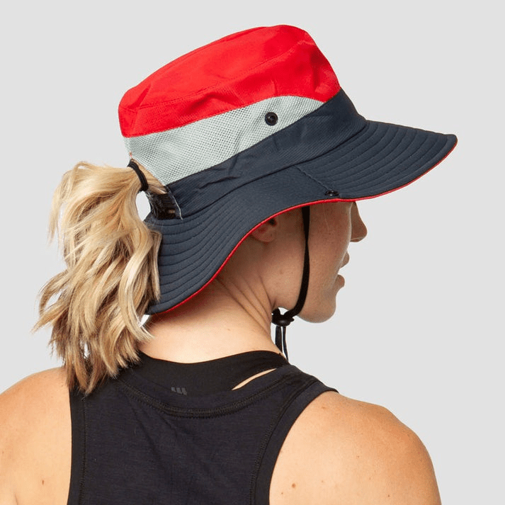 Chapeau de soleil large bord bicolore avec filet et cordon réglable
