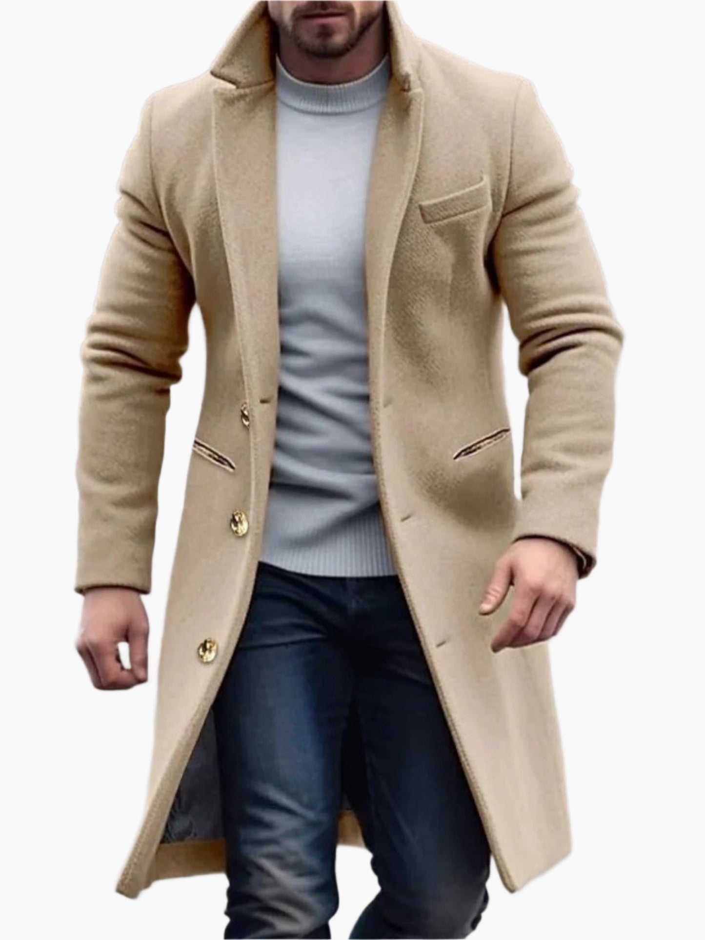 Cappotto lungo classico da uomo – Eleganza senza tempo e stile moderno – Ideale per autunno/inverno