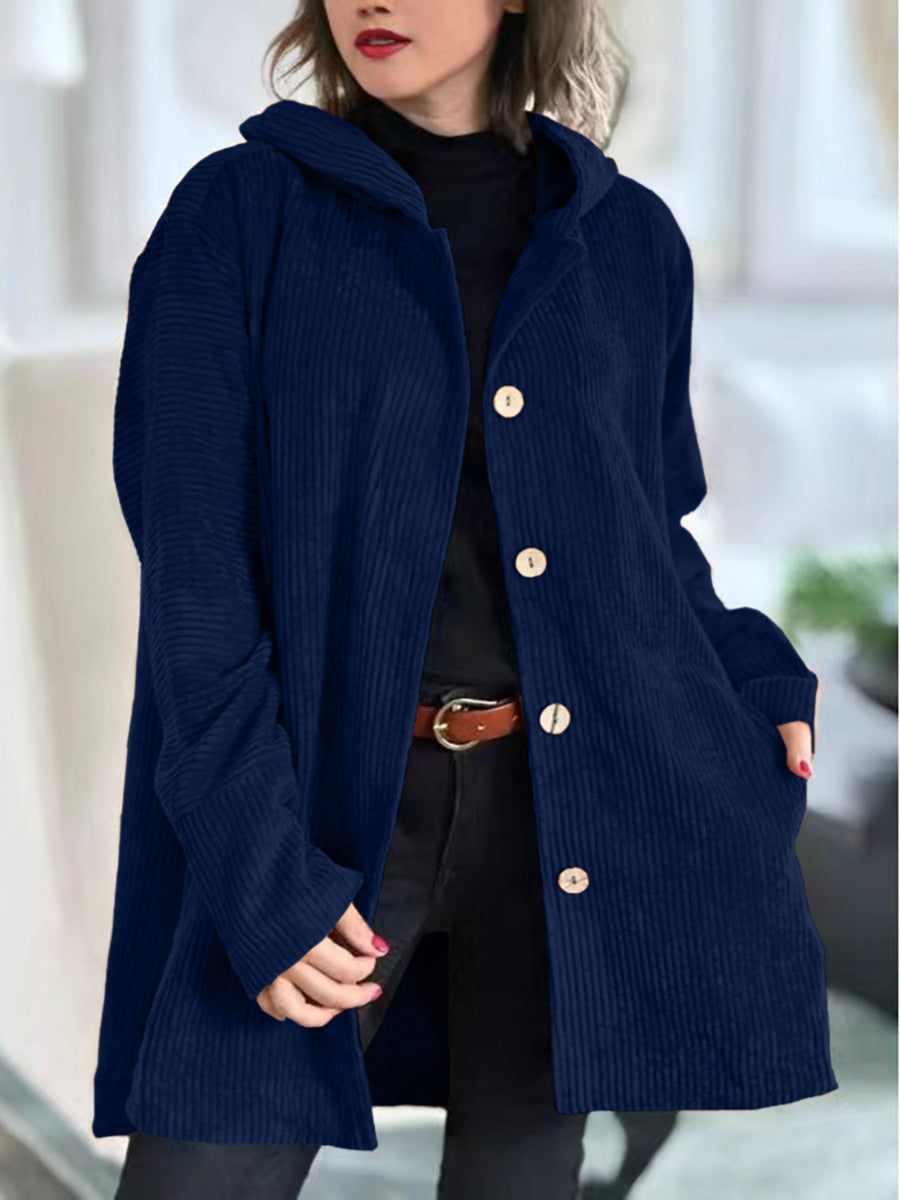 Bluza z kapturem z prążkowanego materiału, luźny krój, jednolity kolor
