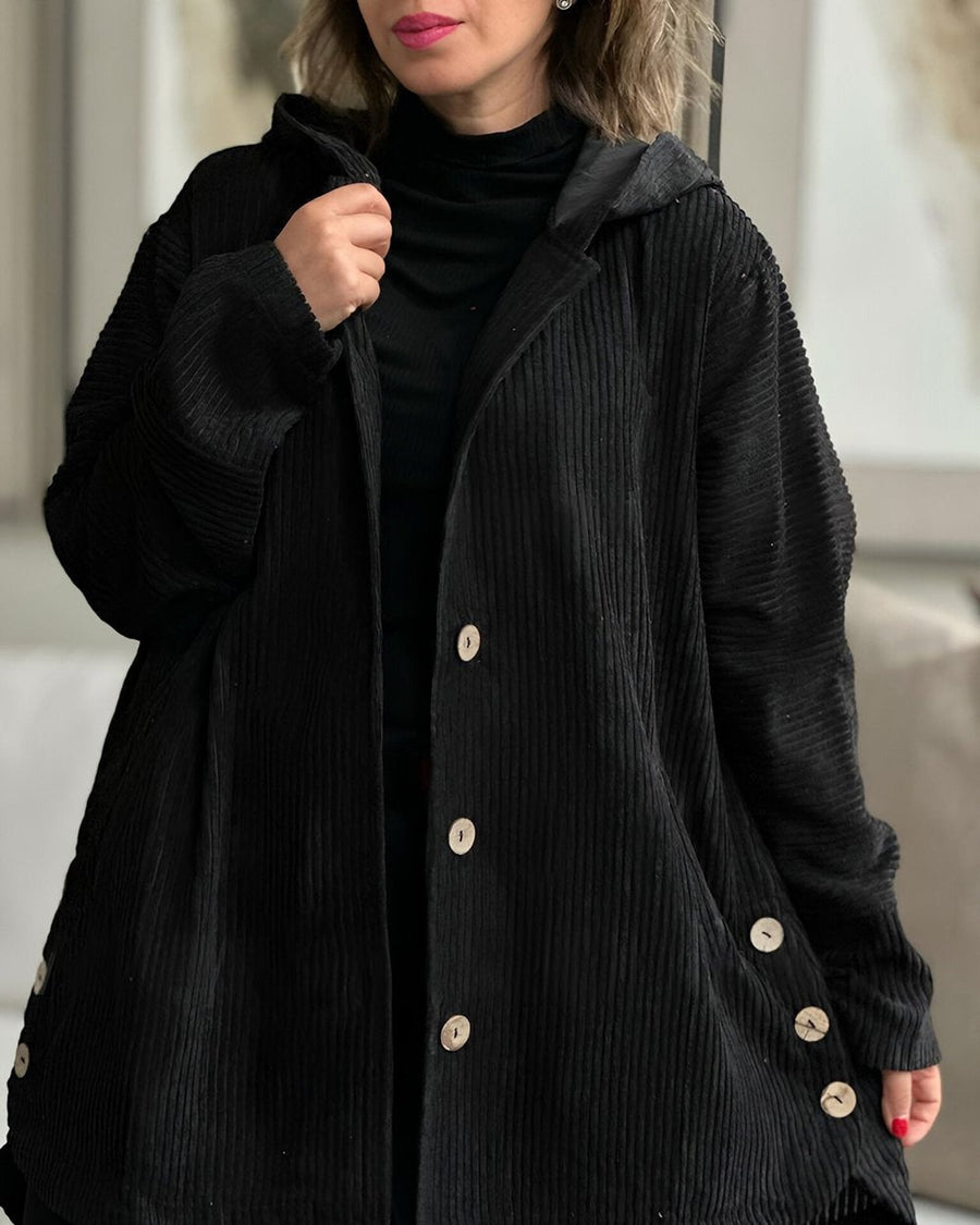 Bluza z kapturem z prążkowanego materiału, luźny krój, jednolity kolor