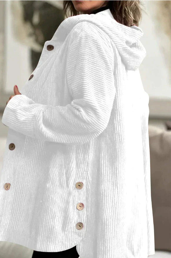 Bluza z kapturem z prążkowanego materiału, luźny krój, jednolity kolor