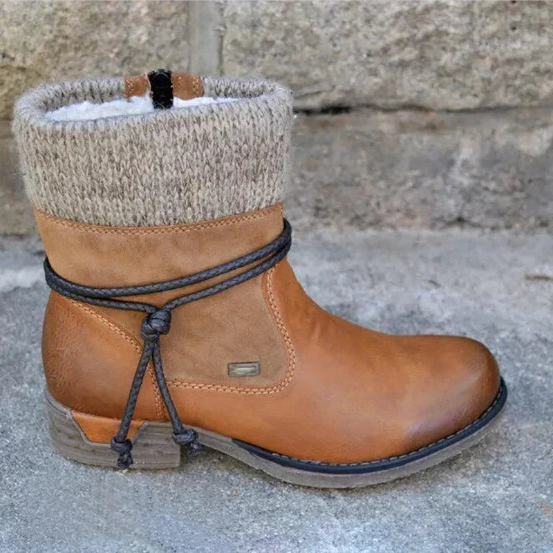 Ribbed sweater-style boots with decorative lacing