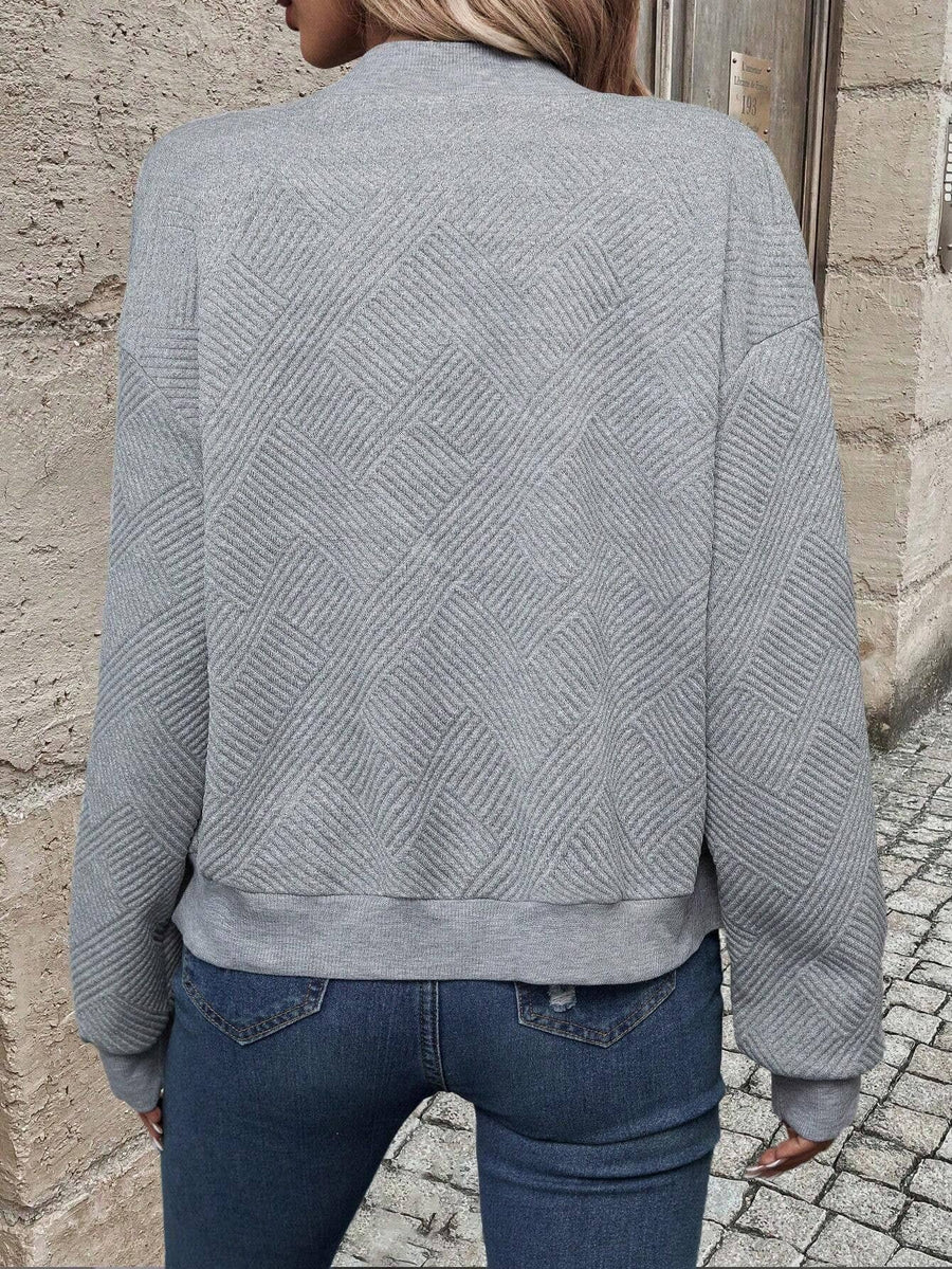 Women's textured heather gray bomber jacket with zip fastening