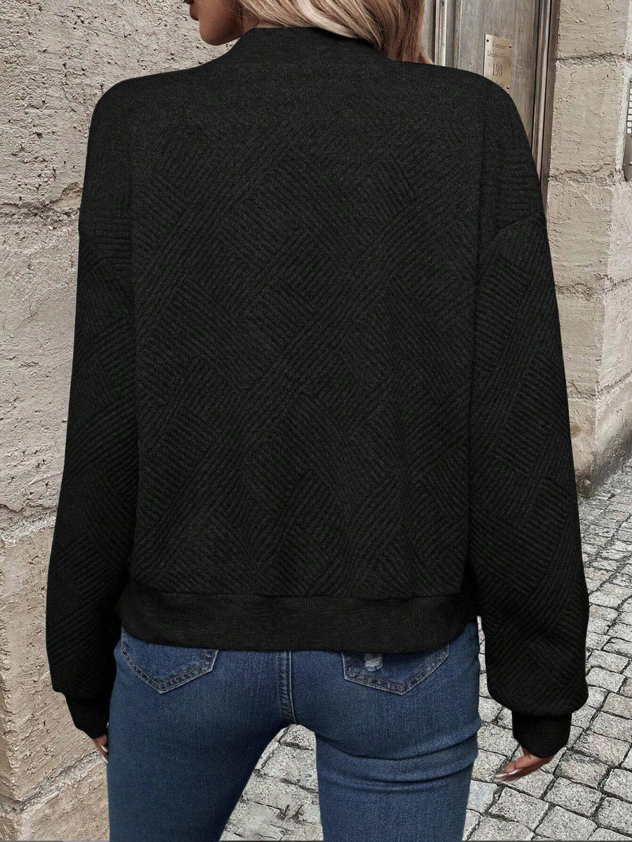 Women's textured heather gray bomber jacket with zip fastening