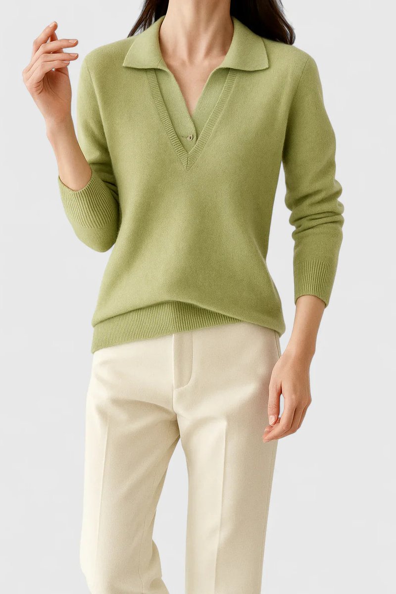 Suéter de mujer con cuello en V y panel de color contrastante