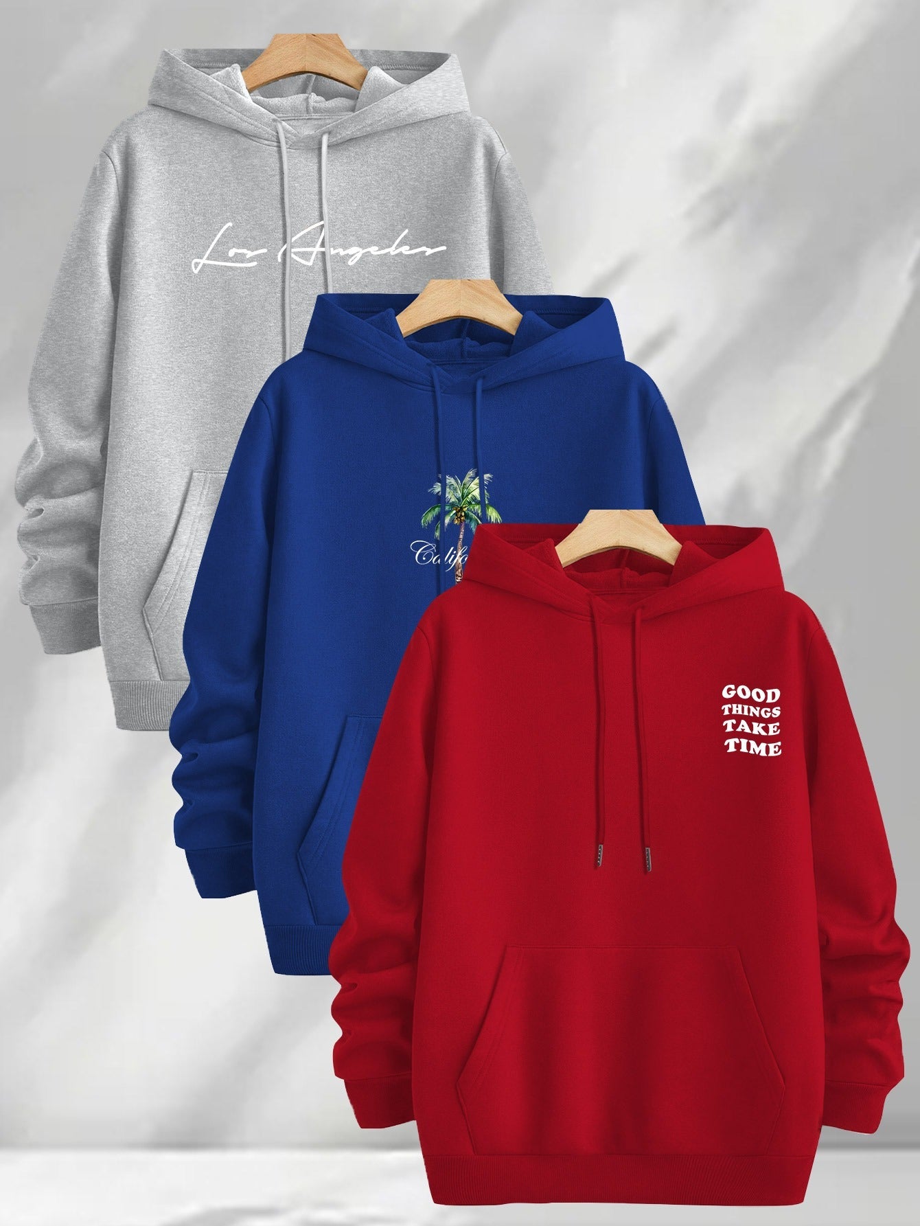 Lot de 3 Hoodies à Capuche Imprimés pour Homme Multicolore Décontracté
