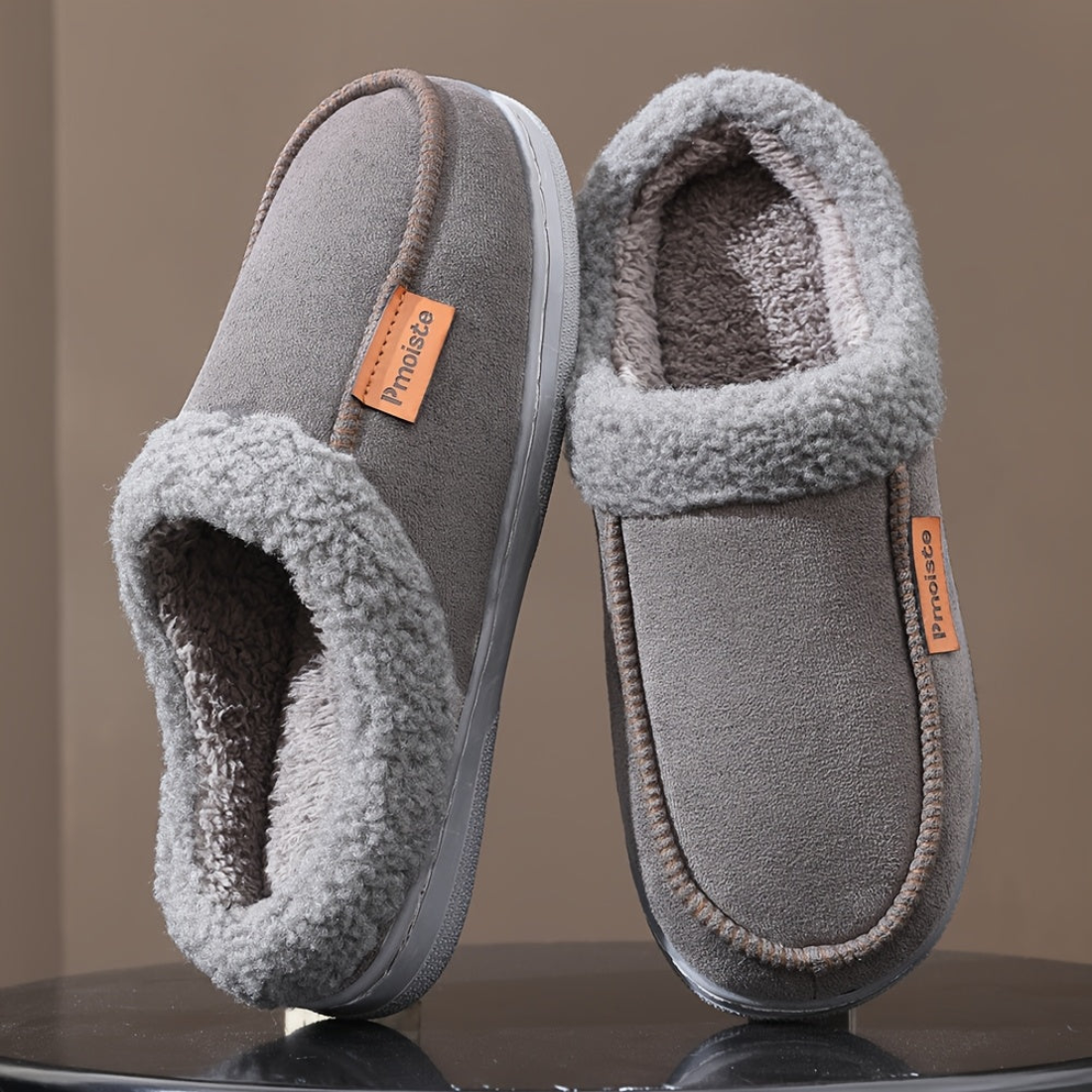 Chausson d'intérieur chaud doublé fourrure synthétique pour homme, semelle antidérapante