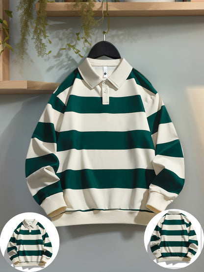 Polo manches longues à rayures horizontales marron et blanc cassé pour homme