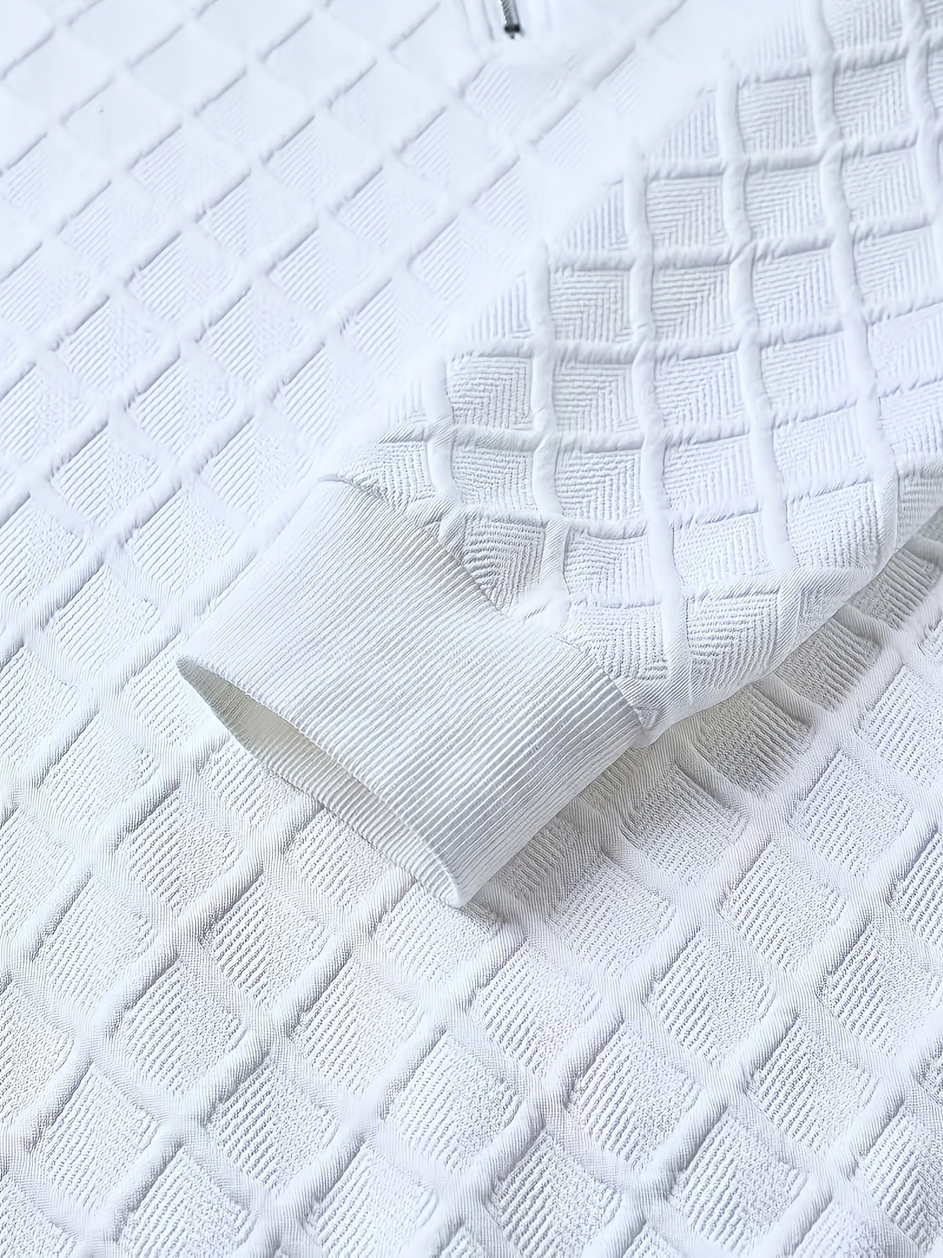Pull homme blanc texturé à col montant zippé