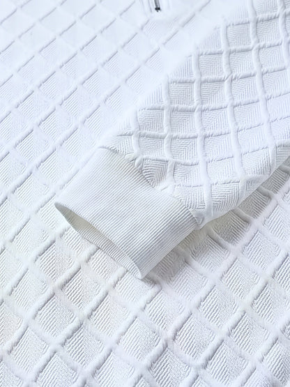 Pull homme blanc texturé à col montant zippé
