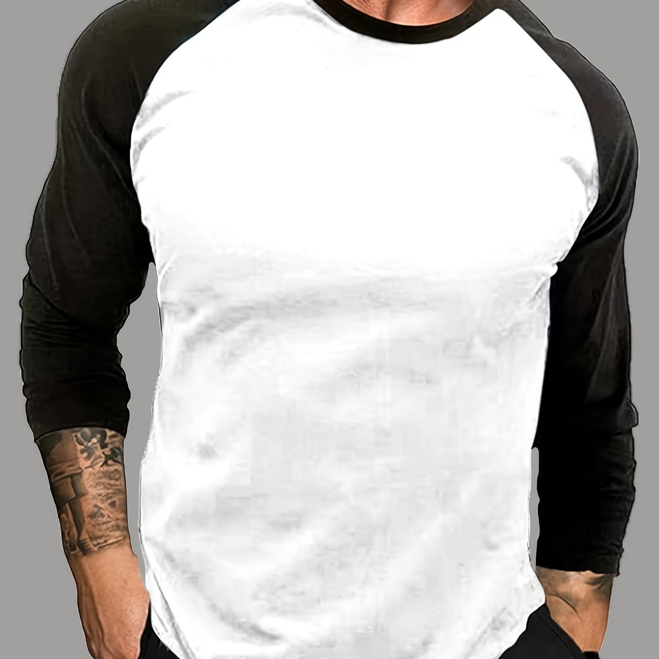 T-shirt Homme Manches Longues Raglan Bicolore Blanc et Noir