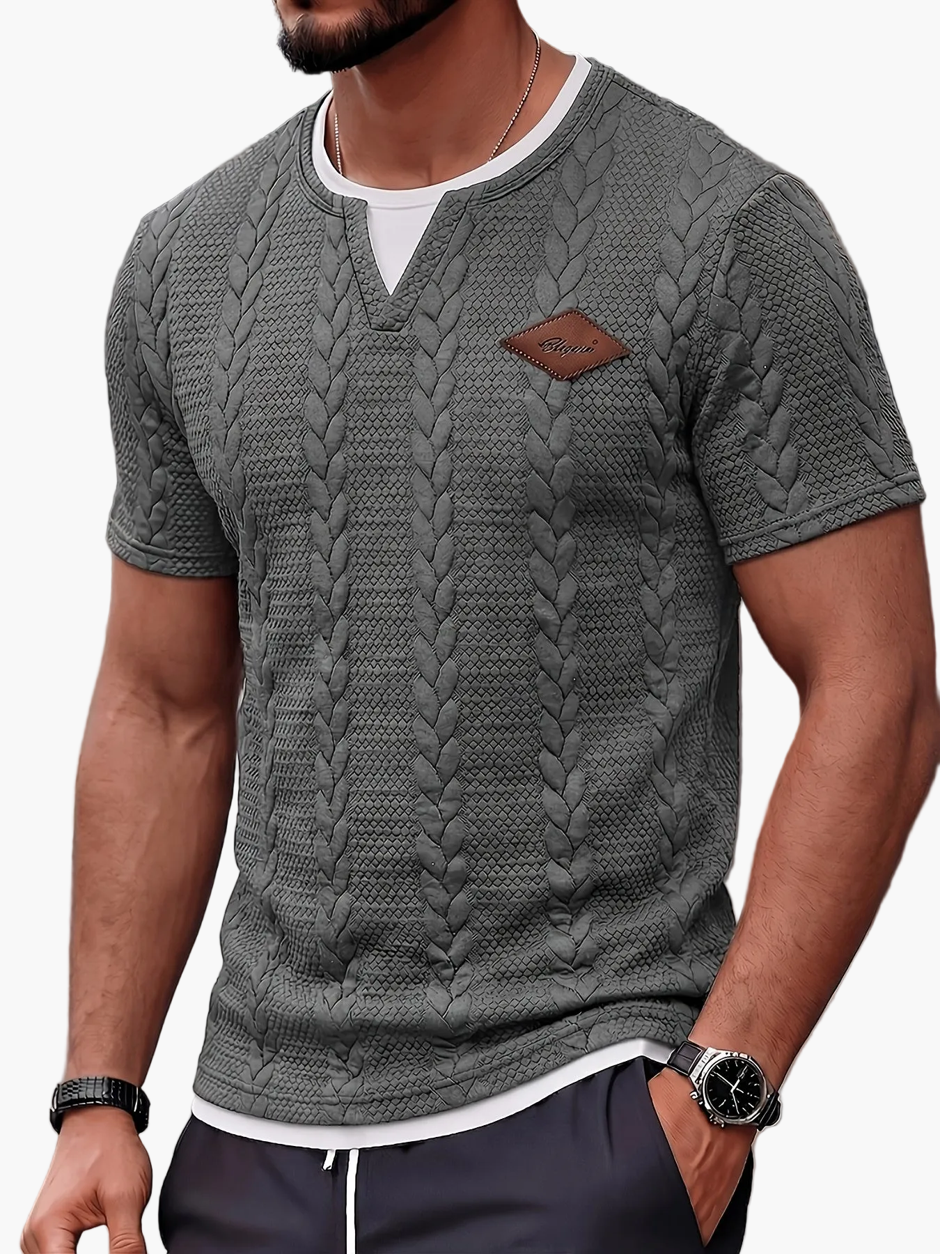Herren-T-Shirt mit Rundhalsausschnitt, gedrehtes Design, lässig für Freizeit und Ausflüge  
