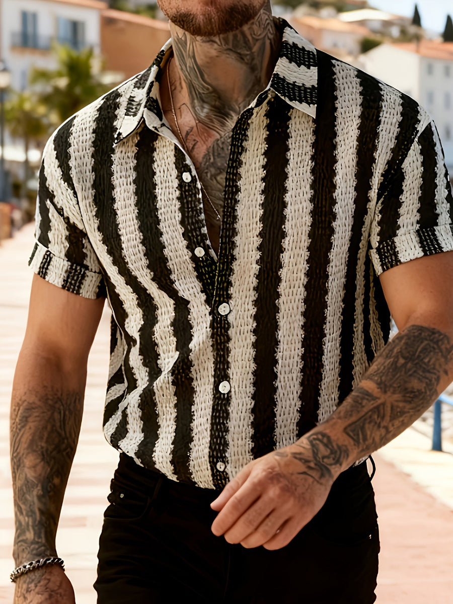 Heren Resort Overhemd met Korte Mouwen Moderne Stijl – Verticale Strepen, Casual Stedelijke Look
