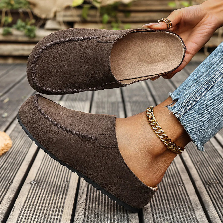 Bequeme Damen-Mules im Mokassin-Stil, geschlossen, mit flexibler Sohle