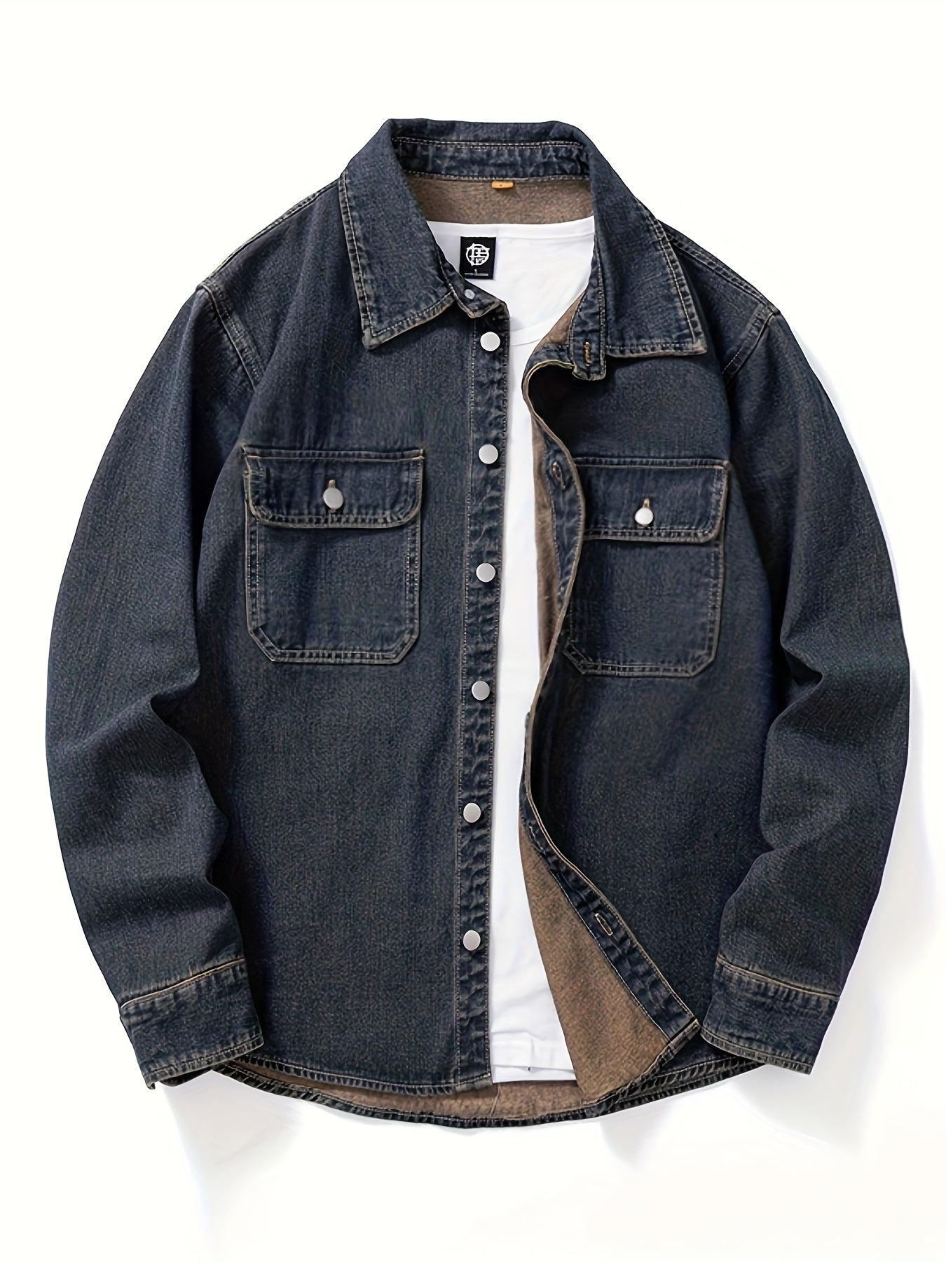 Surchemise Homme Décontractée en Jean à Manches Longues et Poches Poitrine