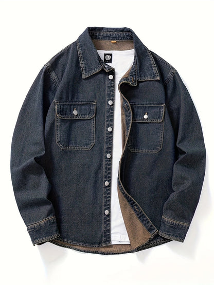 Surchemise Homme Décontractée en Jean à Manches Longues et Poches Poitrine