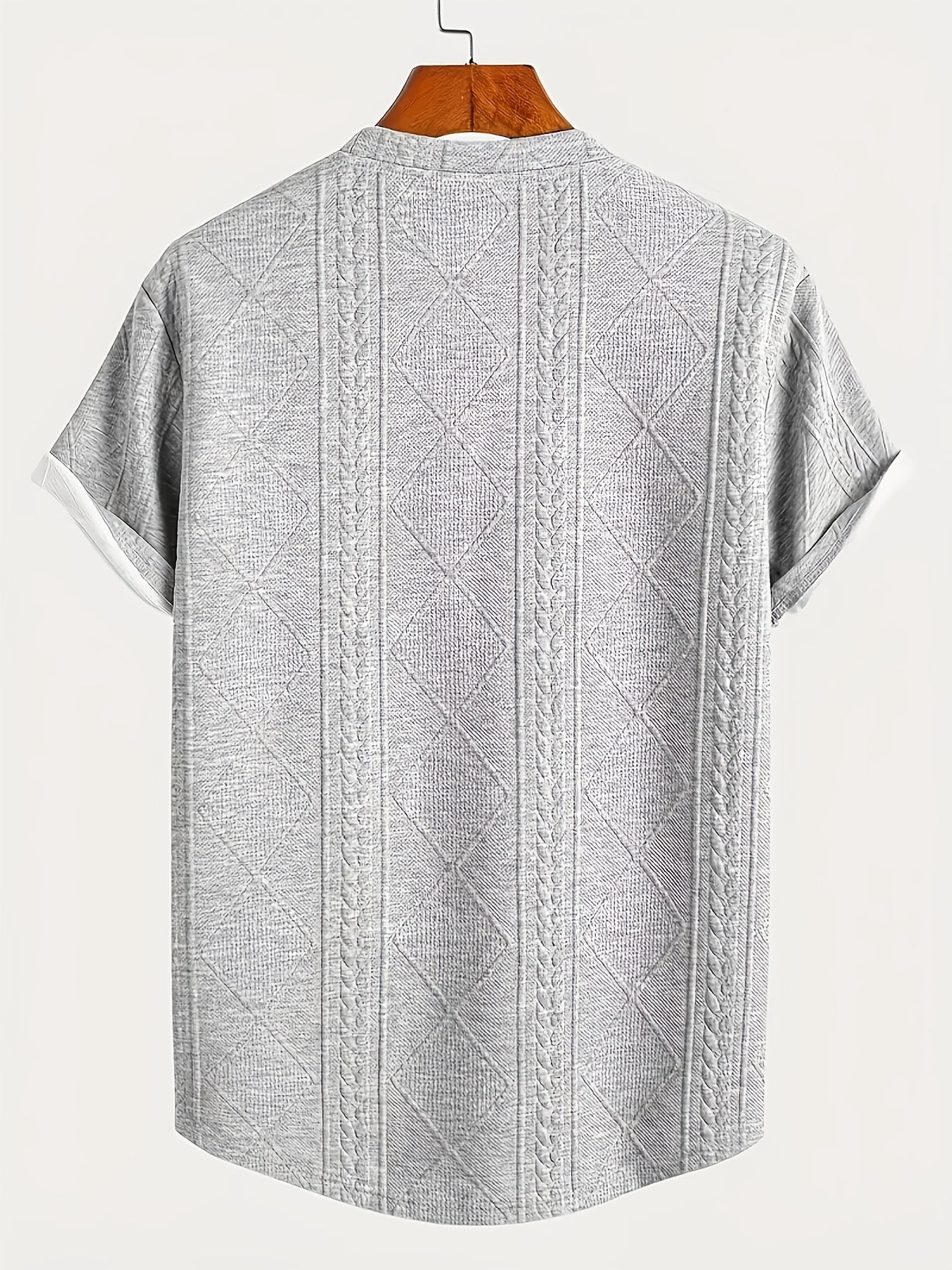 T-shirt homme style casual à motif tricot, col rond, manches courtes, idéal pour l’été