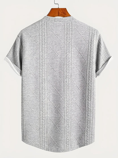 T-shirt homme style casual à motif tricot, col rond, manches courtes, idéal pour l’été