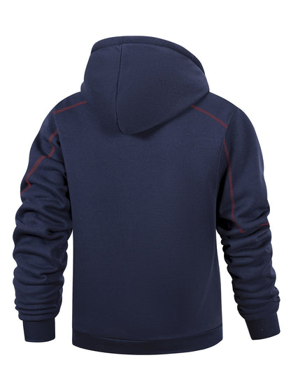 Lot de 2 Hoodies Homme Zippés Bicolores Chauds avec Capuche et Poches