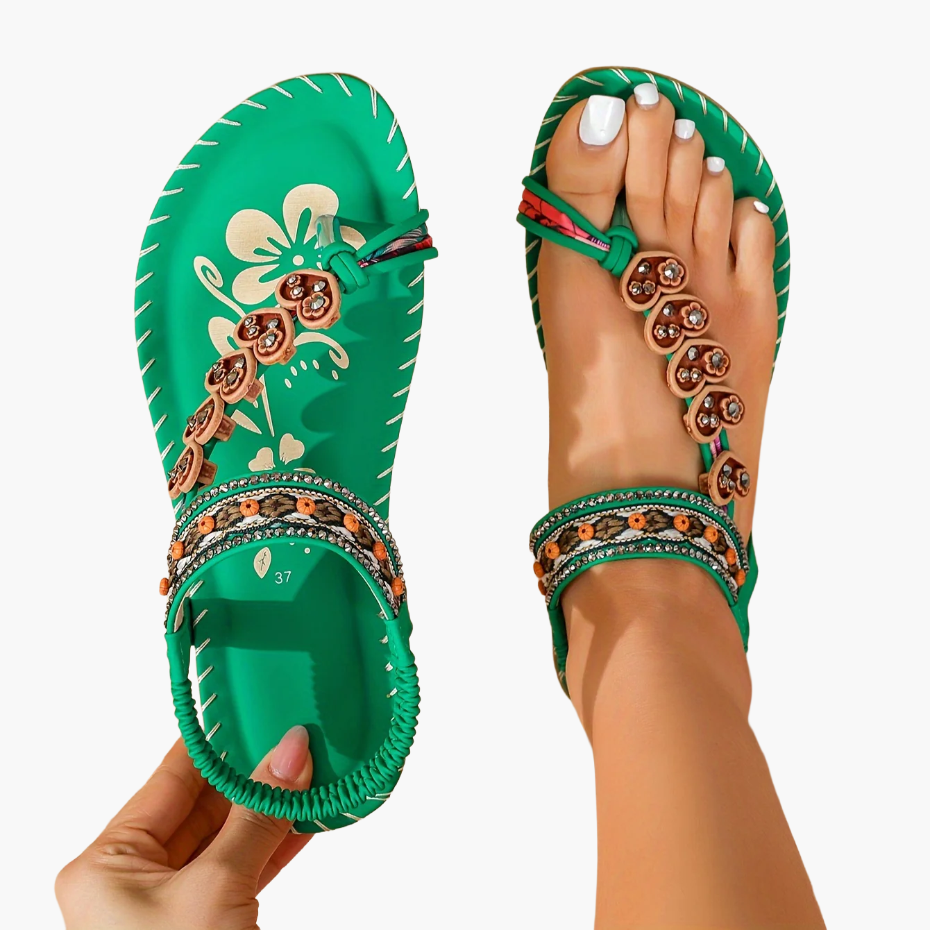 Sandales Tribales pour Femme Style Été avec Ornements Floraux et Bride Cheville