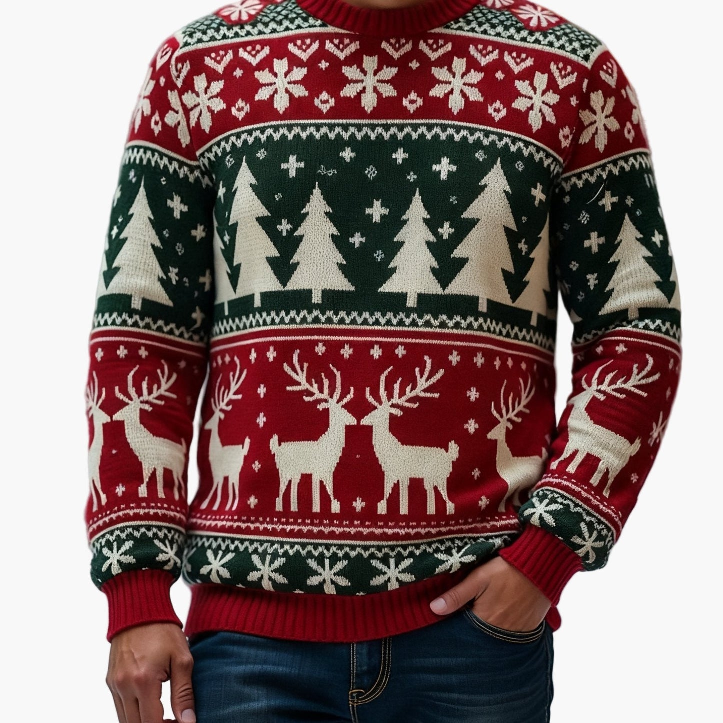 Męski sweter świąteczny z festiwalowymi wzorami na święta i zimę