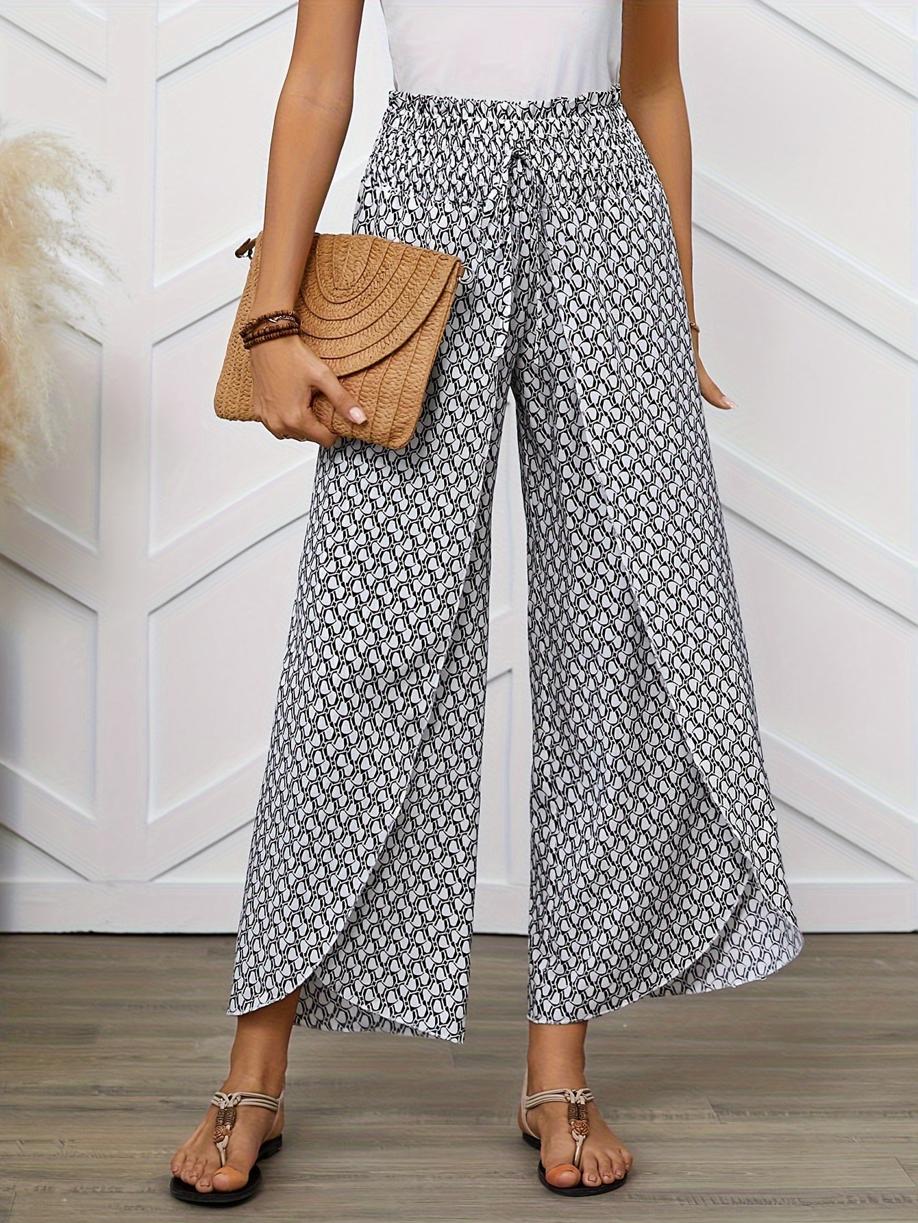 Weite Damenhose im eleganten Stil mit geometrischem Muster für Frühling/Sommer