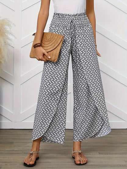 Weite Damenhose im eleganten Stil mit geometrischem Muster für Frühling/Sommer