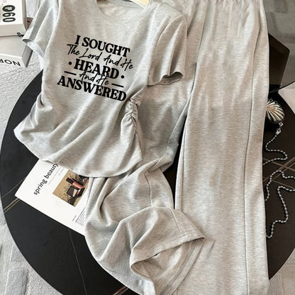 Ensemble décontracté pour femme, t-shirt à manches courtes et pantalon large, style lounge chic