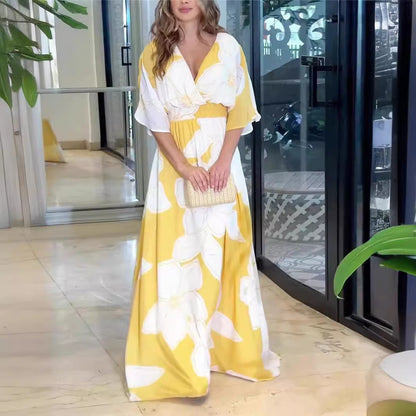 Robe longue femme élégante à fleurs style bohème pour occasions estivales