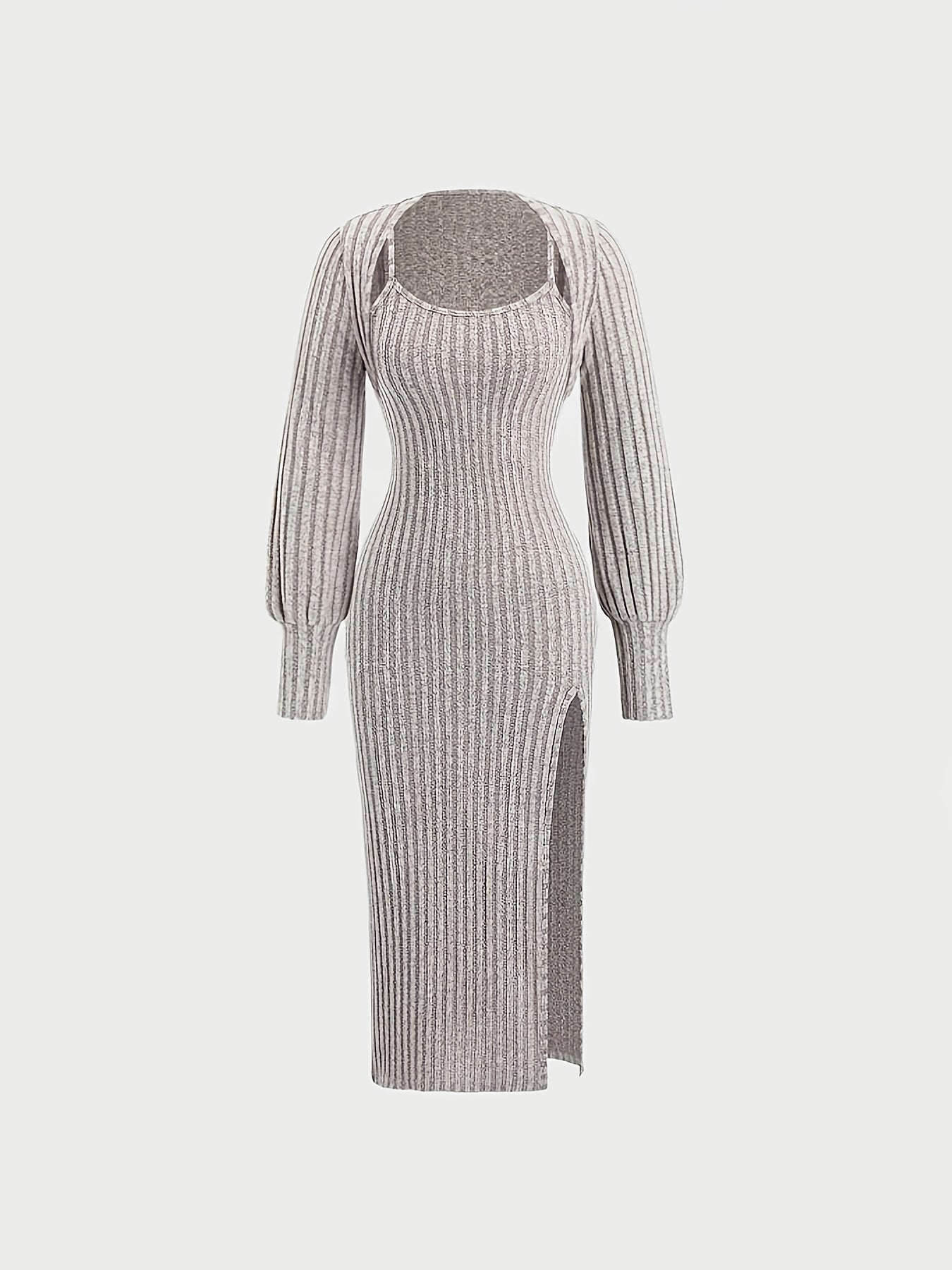 Ensemble Robe Midi Bretelles Fines & Boléro Court Manches Longues Maille Côtelée