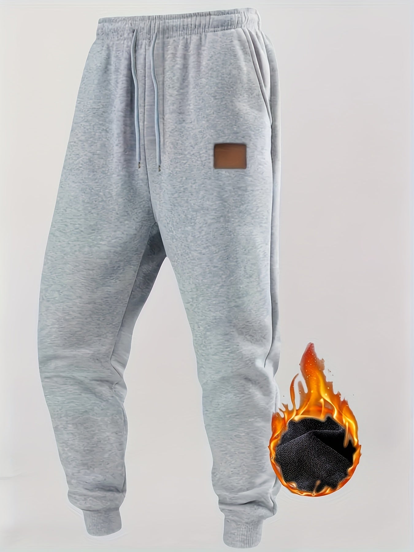 Pantalon de jogging homme doublé chaud, coupe droite, taille élastique et cordon de serrage