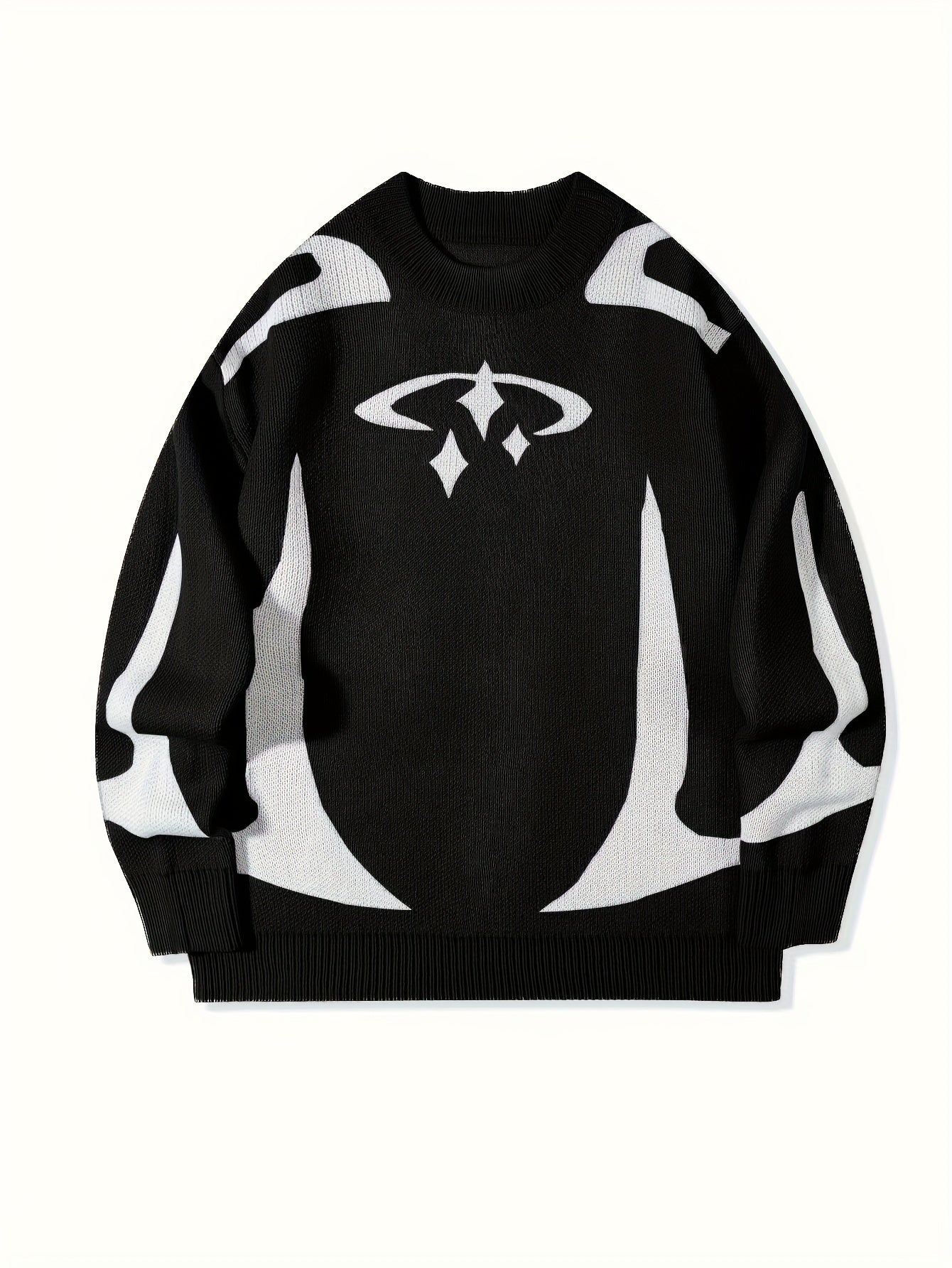 Pull en maille unisexe à motifs abstraits et col rond