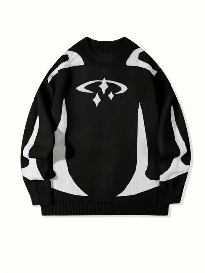 Pull en maille unisexe à motifs abstraits et col rond