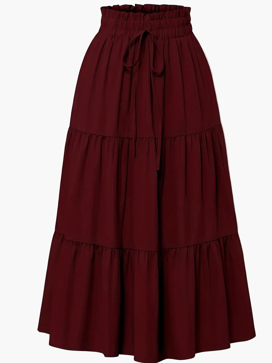 Jupe Longue Femme Élégante Taille Haute à Volants, Style Printemps Été, Idéale pour Loisirs et Sorties