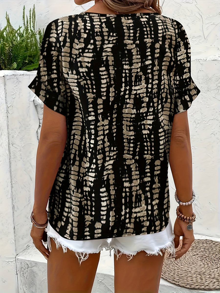 Blusa elegante estampada de manga corta para mujer – Estilo casual chic, ideal para el verano y el fin de semana