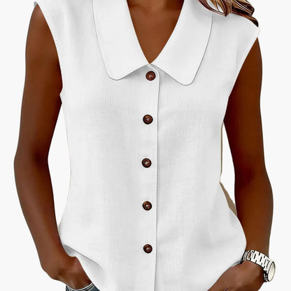 Chemisier sans manches à col Claudine pour femme, style décontracté chic, idéal pour le printemps et l'été