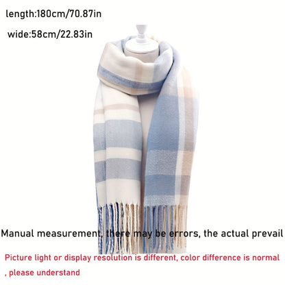 Écharpe douce à carreaux motif plaid avec franges - Rose et gris