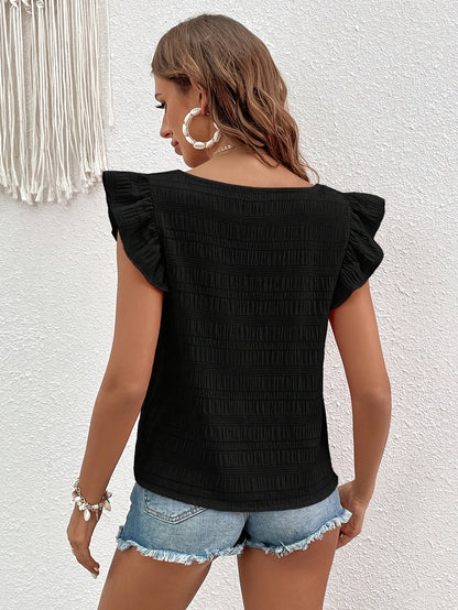 Damenoberteil im Boho-Stil mit Volants und kurzen Ärmeln, lässig für den Sommer