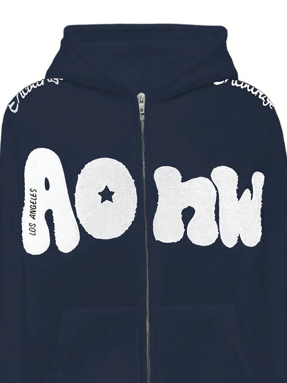 Sweat à Capuche Zippé Femme Rose Vif Étoile New York Lettrage Noir