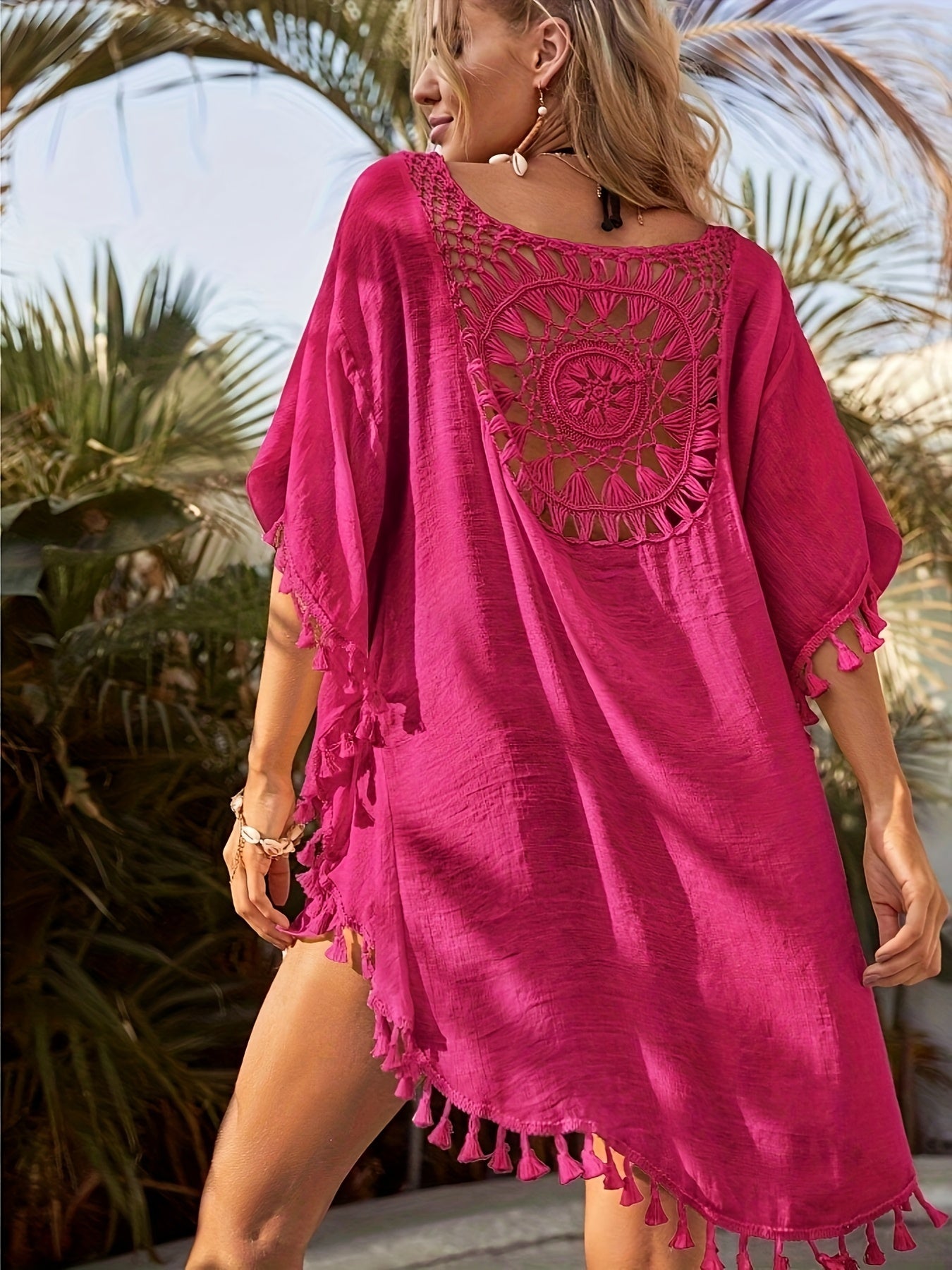 Robe de plage bohème chic pour femme à broderie ajourée et coupe ample – idéal pour vacances et piscine