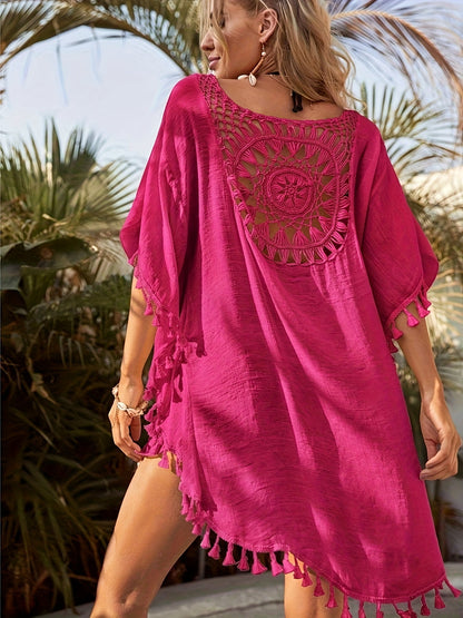 Robe de plage bohème chic pour femme à broderie ajourée et coupe ample – idéal pour vacances et piscine