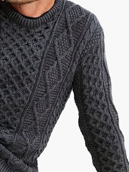 Męski sweter casual z okrągłym, warkoczowym kołnierzem na jesień i zimę