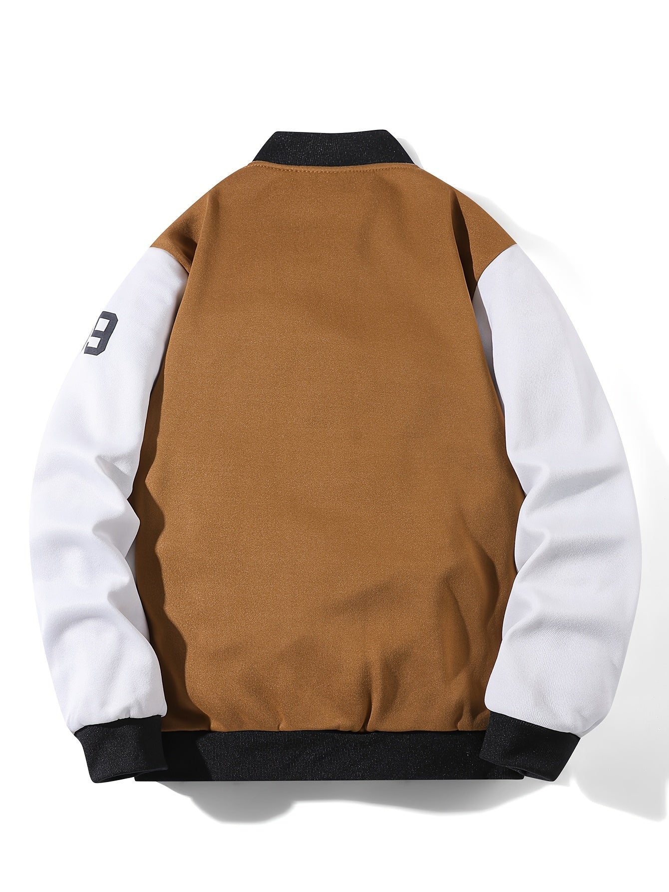 Veste style universitaire bicolore Marron Blanc à boutons pression pour homme