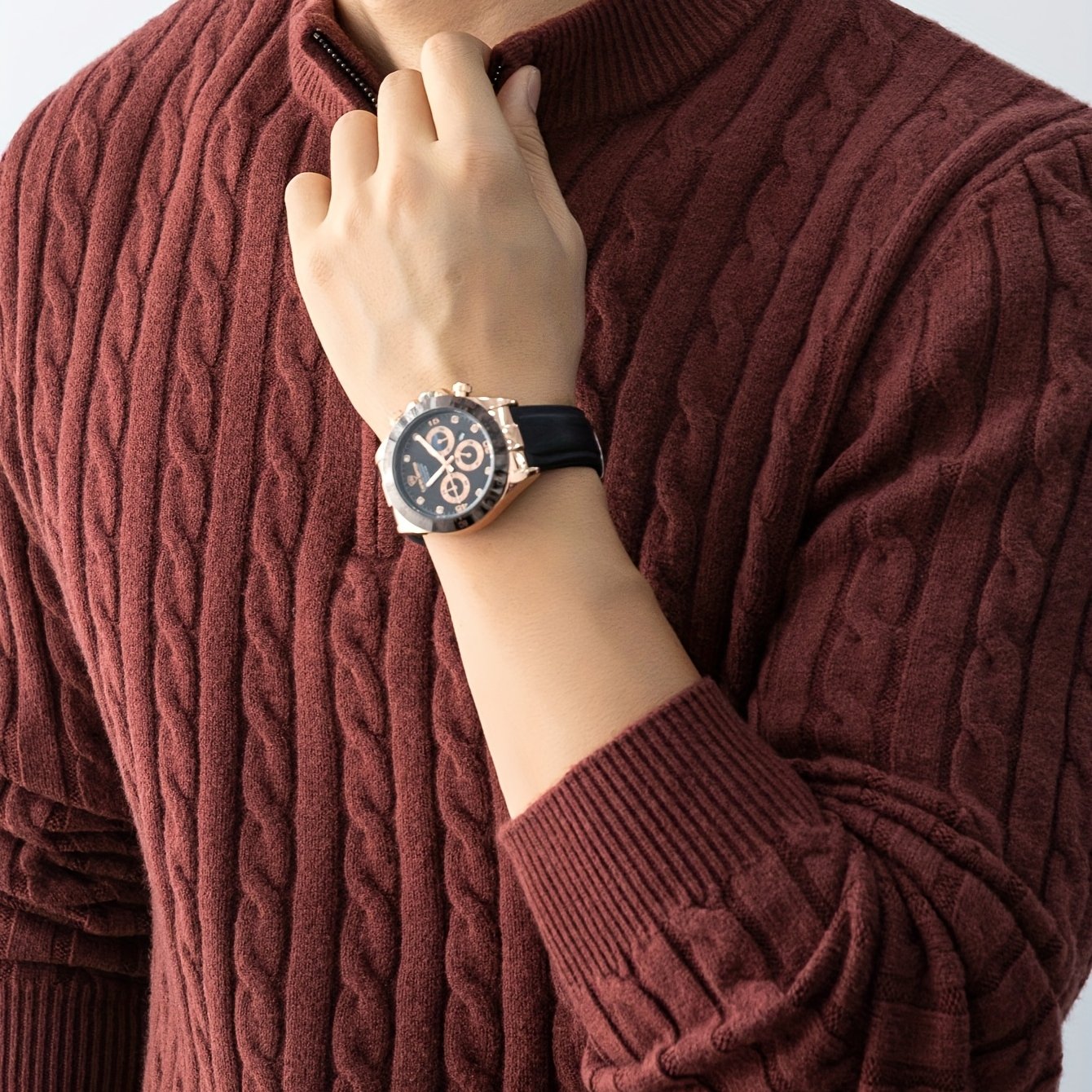 Pull à Col Montant Zippé Homme Style Casual Motif Torsadé pour Automne Hiver