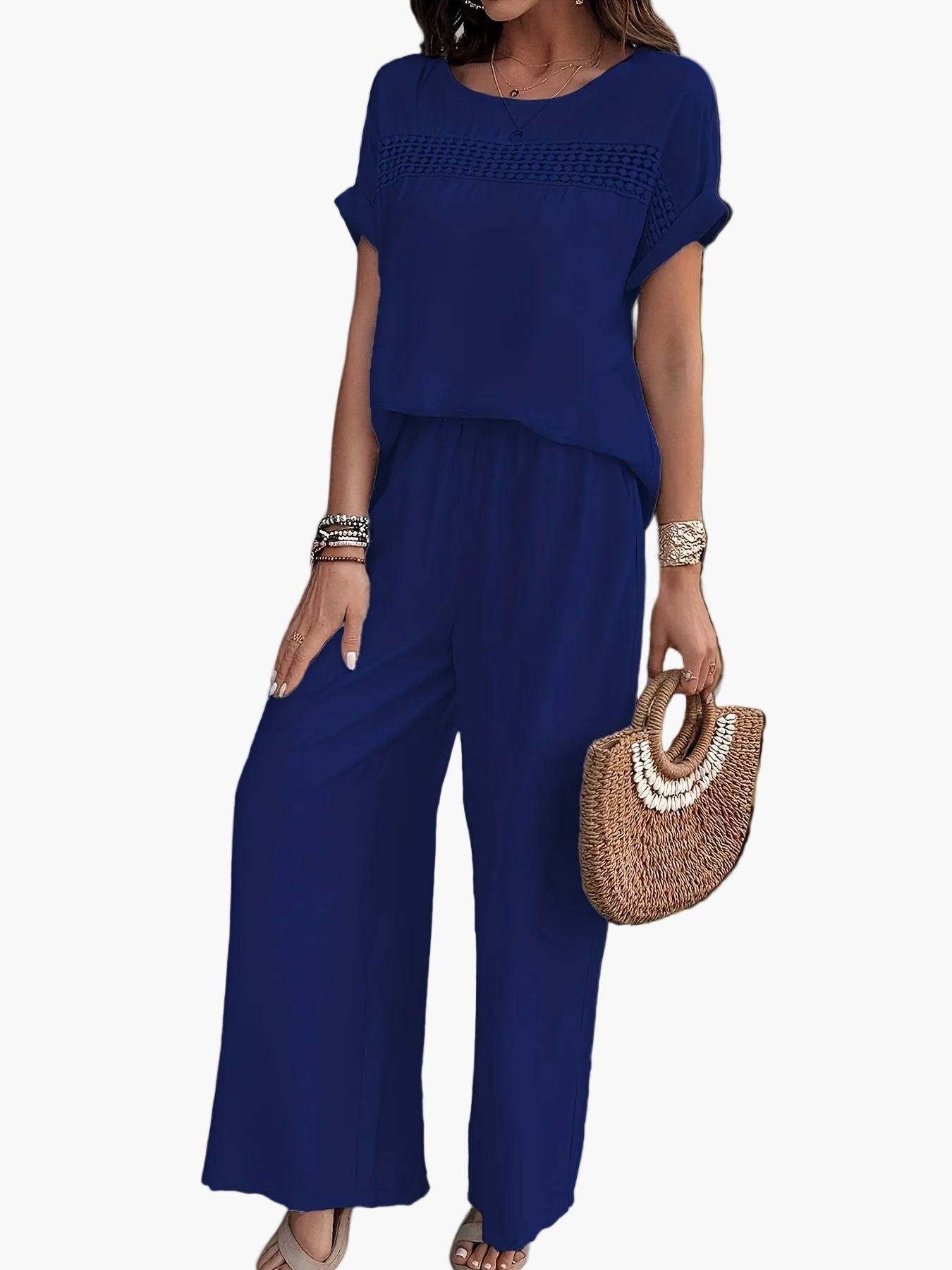 Ensemble Femme Décontracté Chic à Manches Courtes pour Été – Tenue Plage ou Ville