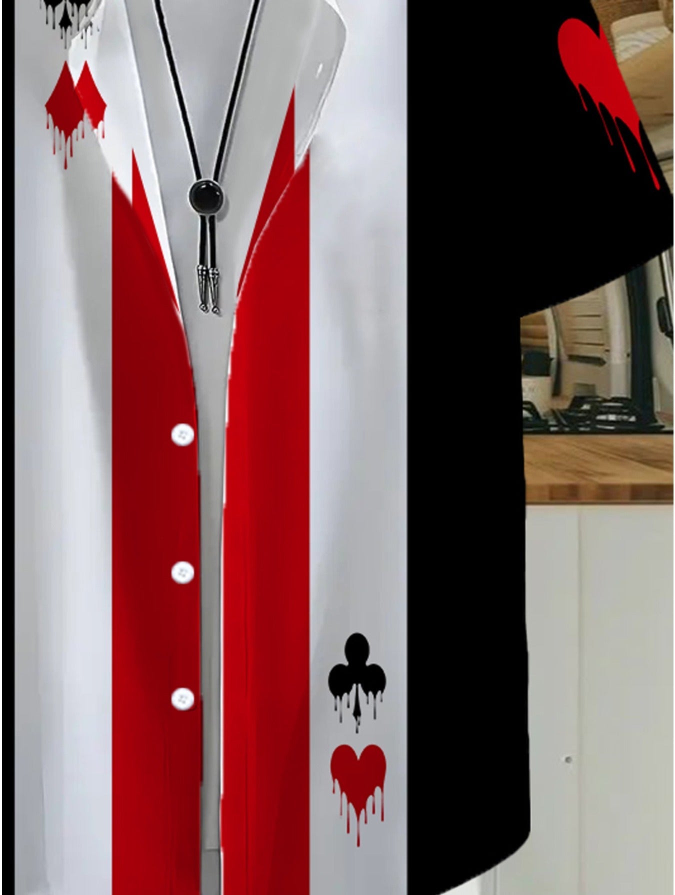 Chemise décontractée homme style jeu de cartes motif graphique – idéale pour sorties ou vacances