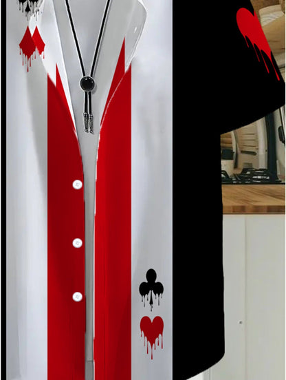 Chemise décontractée homme style jeu de cartes motif graphique – idéale pour sorties ou vacances